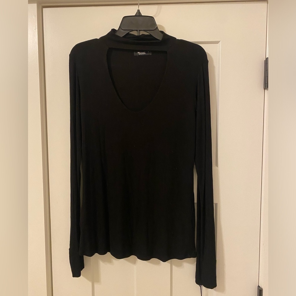 Michael Lauren Black Ribbed Long Sleeve Top